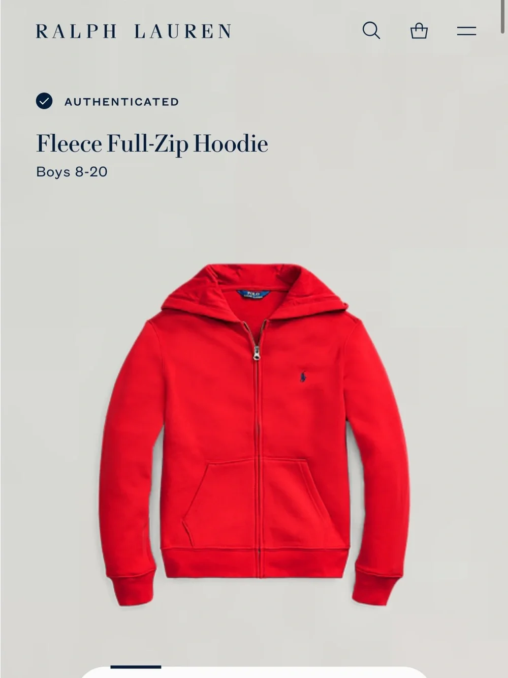Polo by Ralph Lauren Bright Red Fleece Zip Hoodie